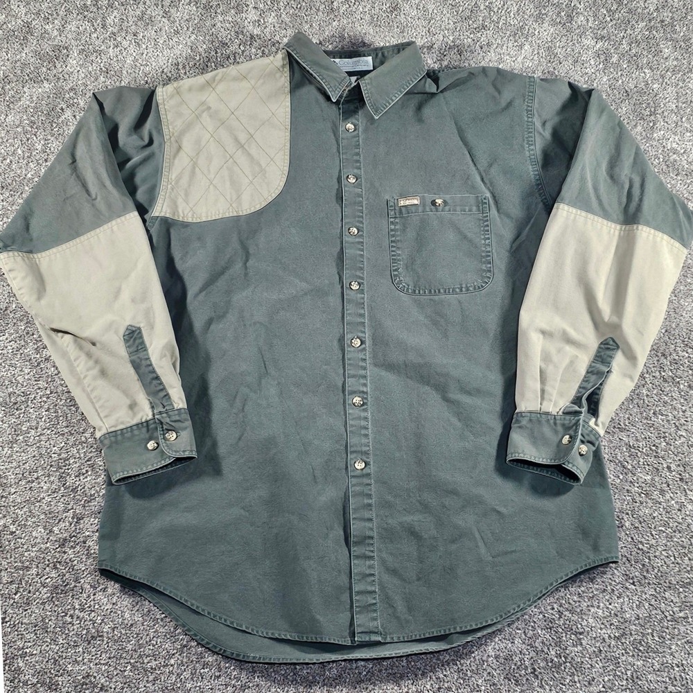 Vintage Columbia Shooting Shirt mensXL reinforced forearms L/S‎ Quilted Shoulder
